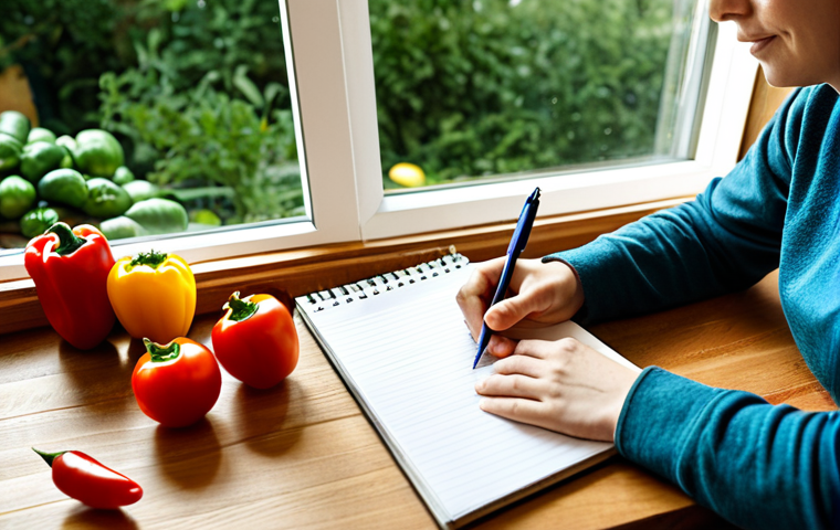 Preparing a Shopping List**
"A person sits at a wooden kitchen table, writing a shopping list with a pen in a notebook, surrounded by fresh vegetables like tomatoes and peppers. The scene is warm and inviting, with natural sunlight filtering through a window. fully clothed, appropriate attire, safe for work, perfect anatomy, natural proportions, professional photography, high quality, modest, family-friendly."
**